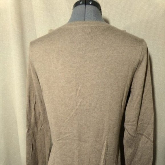 MERONA Cardigan sweater S Warm Brown Pleated V-neck ruffles Tight-knit Long slv - Picture 7 of 9